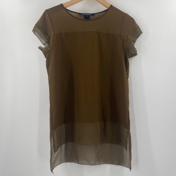 FRENCH CONNECTION Top Size Small Sheer Polly Raw Edge Hi Low Classic Capsule - Picture 7 of 8